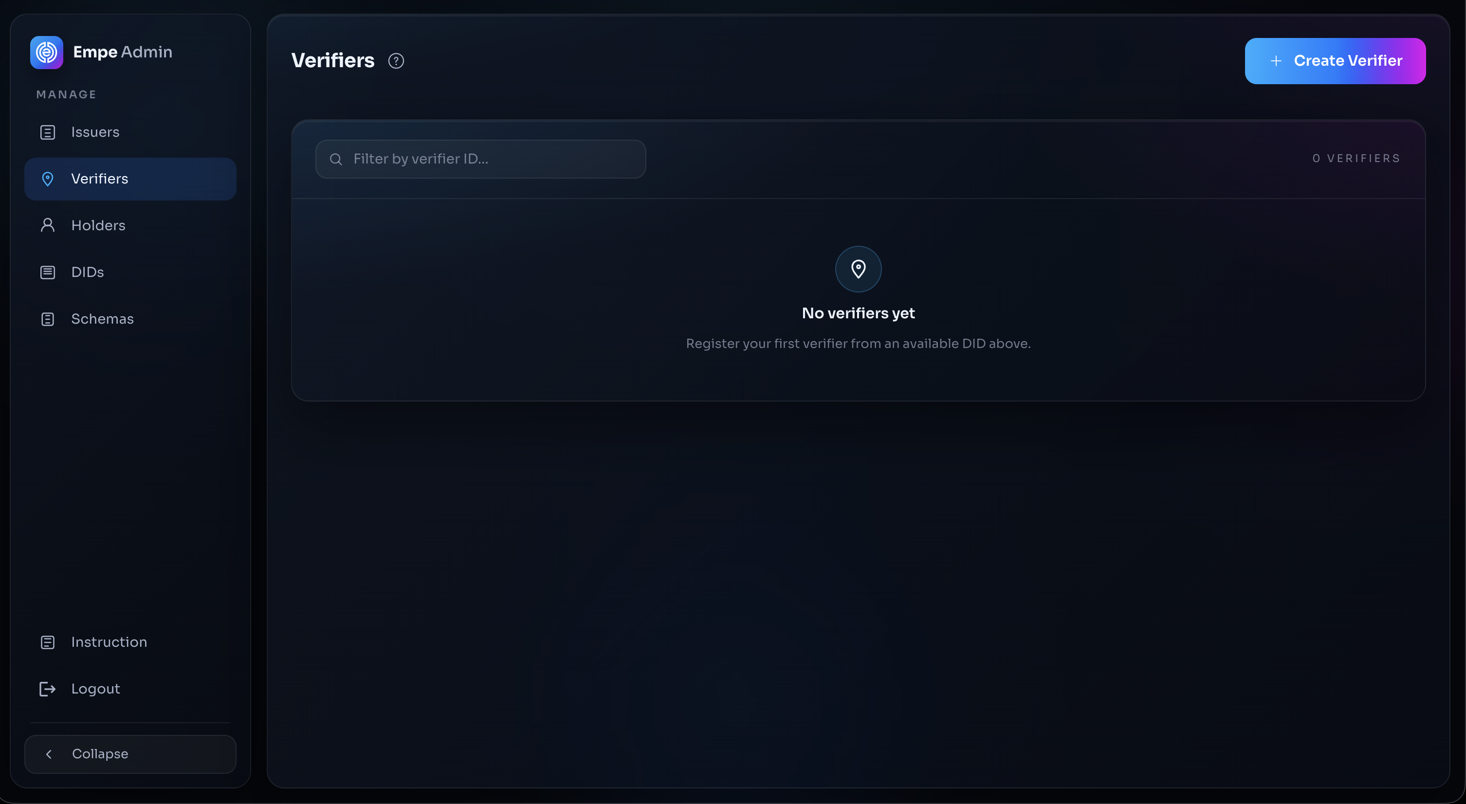 Verifiers screen in the operator console