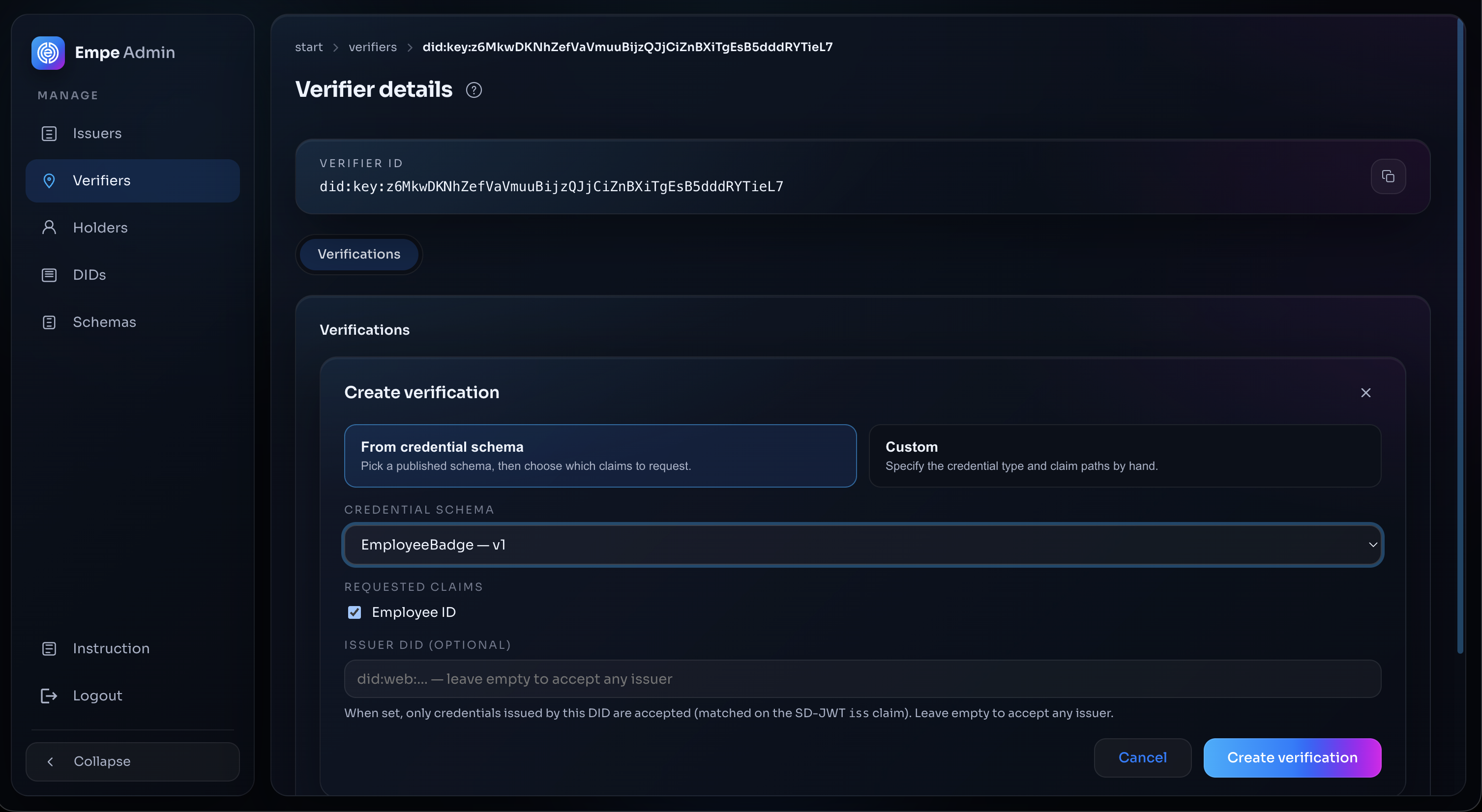 Create verification form