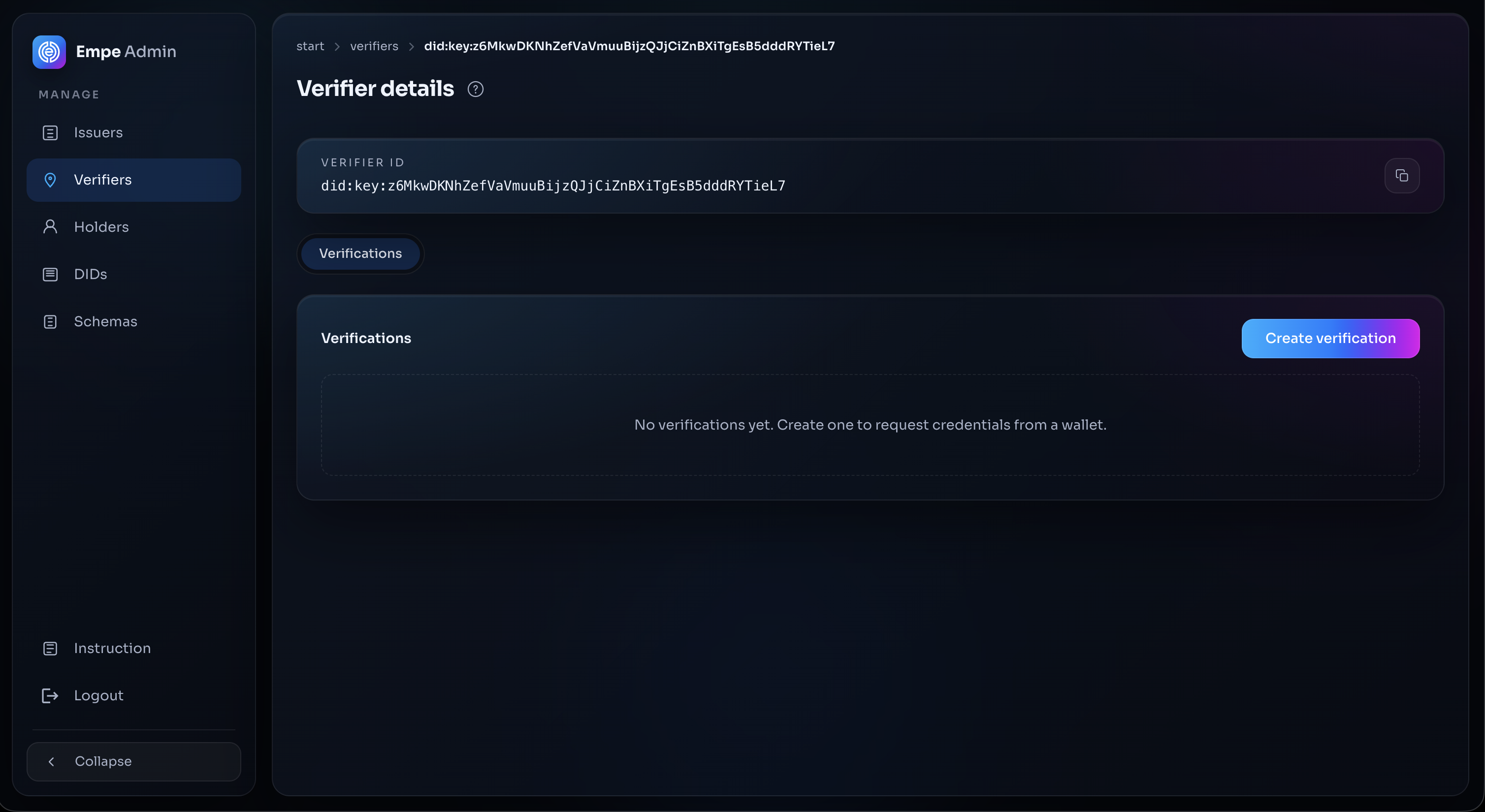 Verifier details with the Verifications tab
