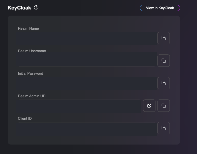 Keycloak Config tab on the One-Click Dashboard
